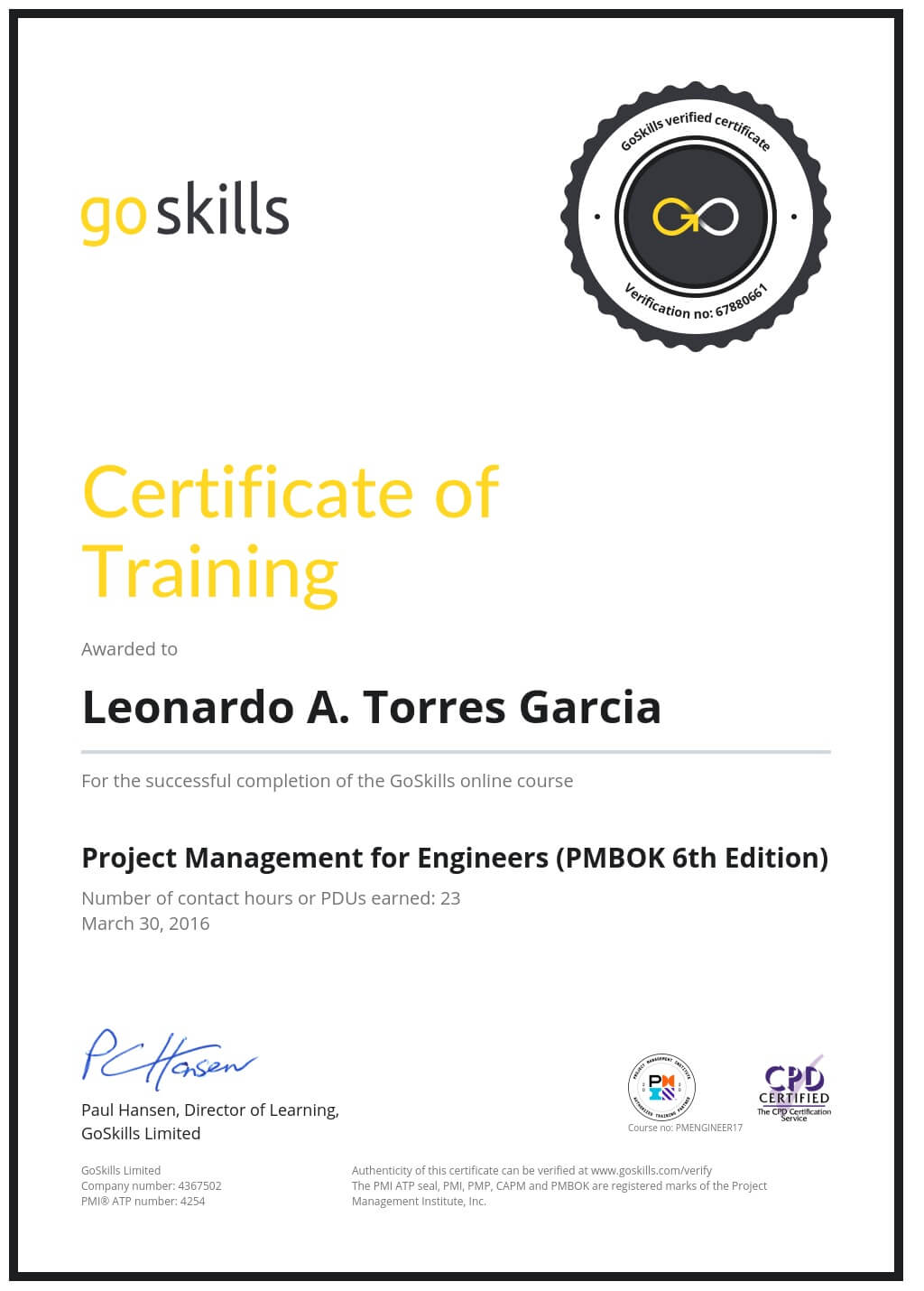 Certificate of Training