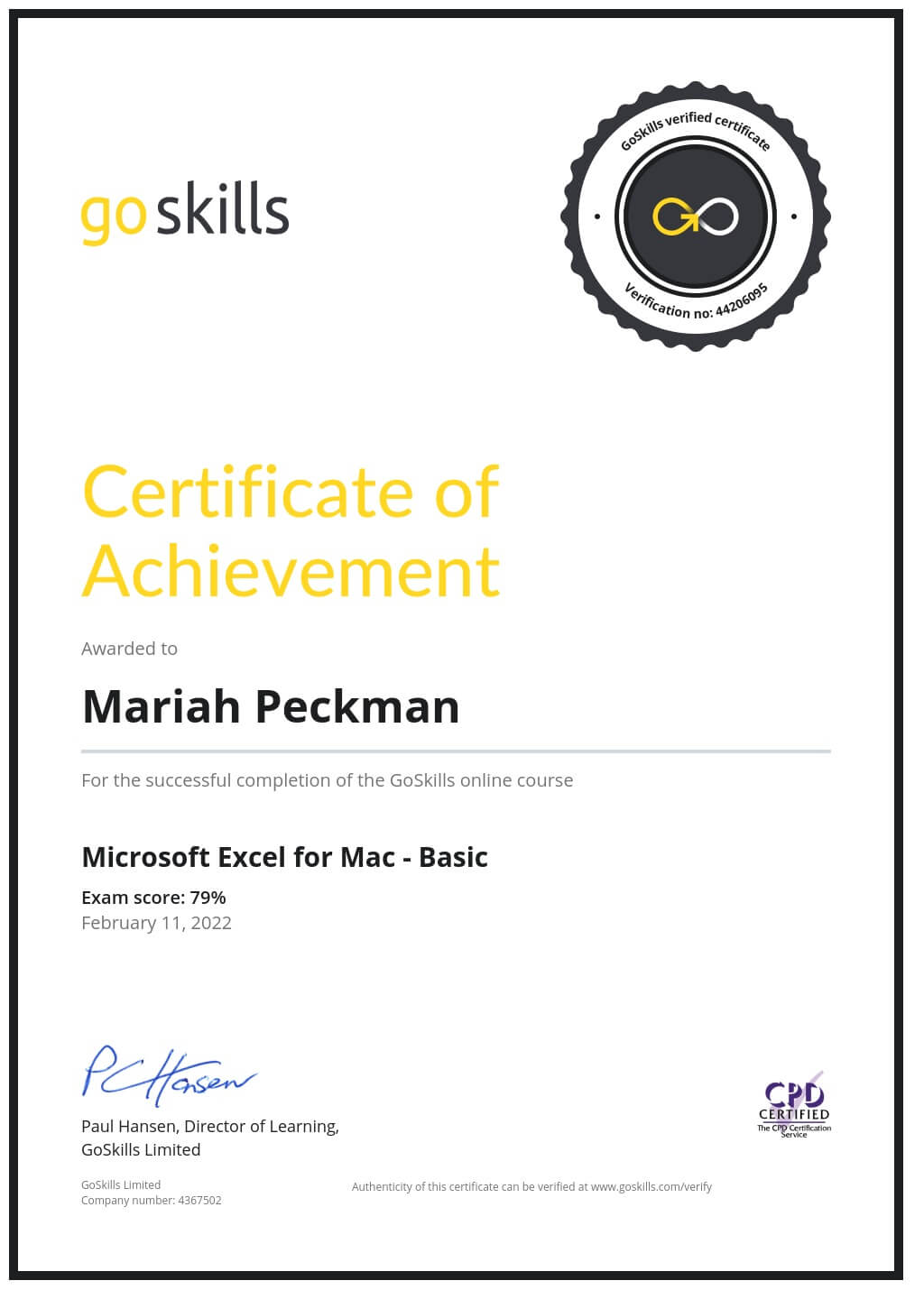 Certificate of Achievement