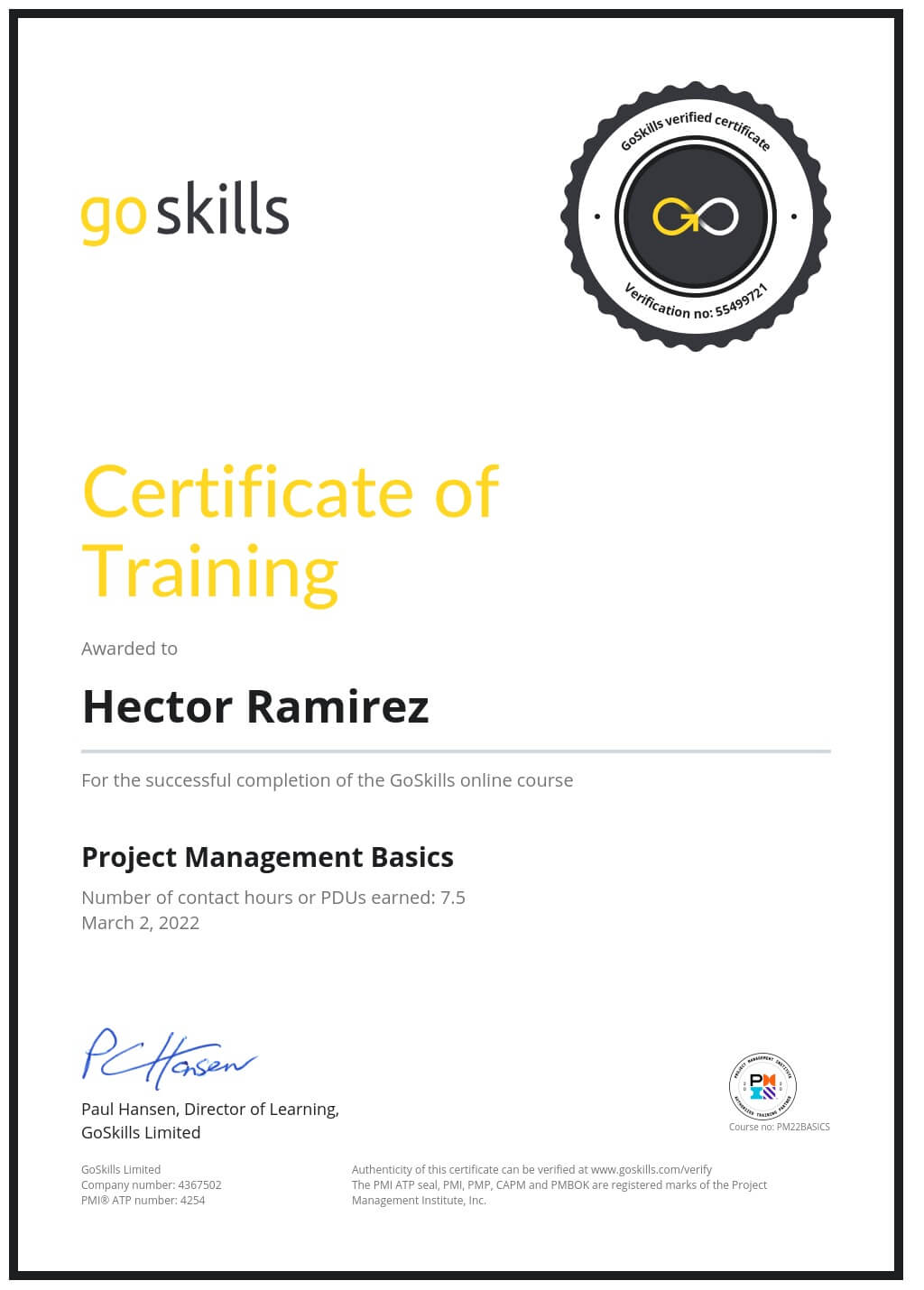 Certificate of Training