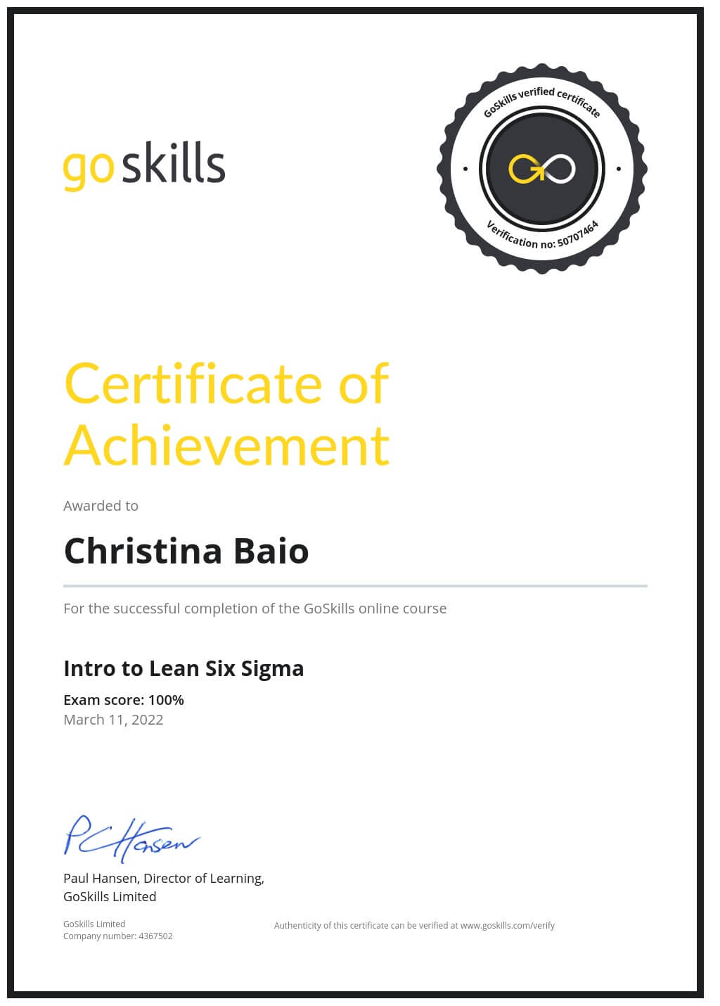 Certificate of Achievement