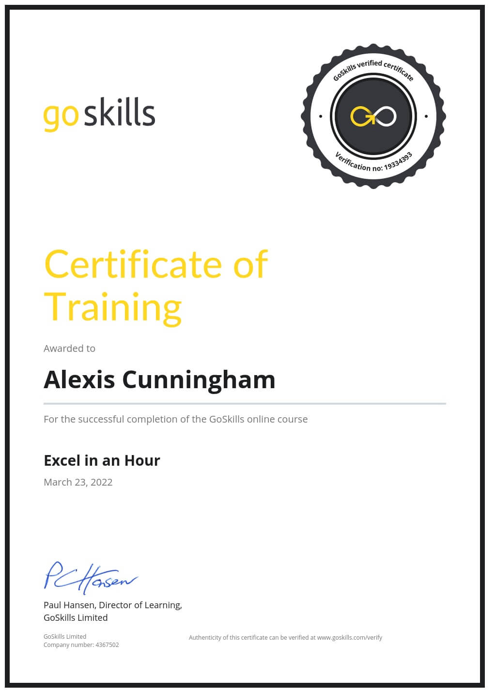Certificate of Training