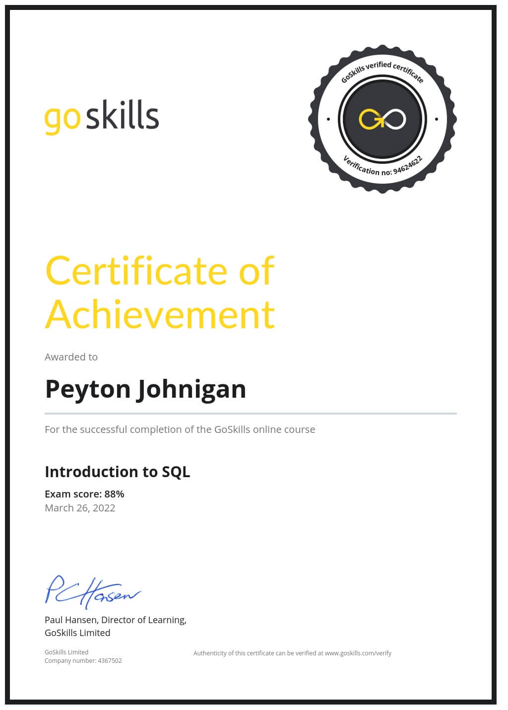 Certificate of Achievement