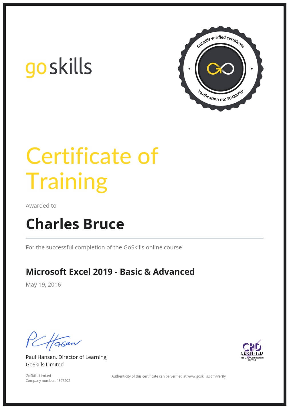 Certificate of Training