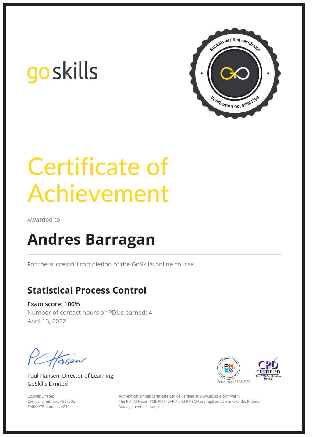 Certificate of Achievement
