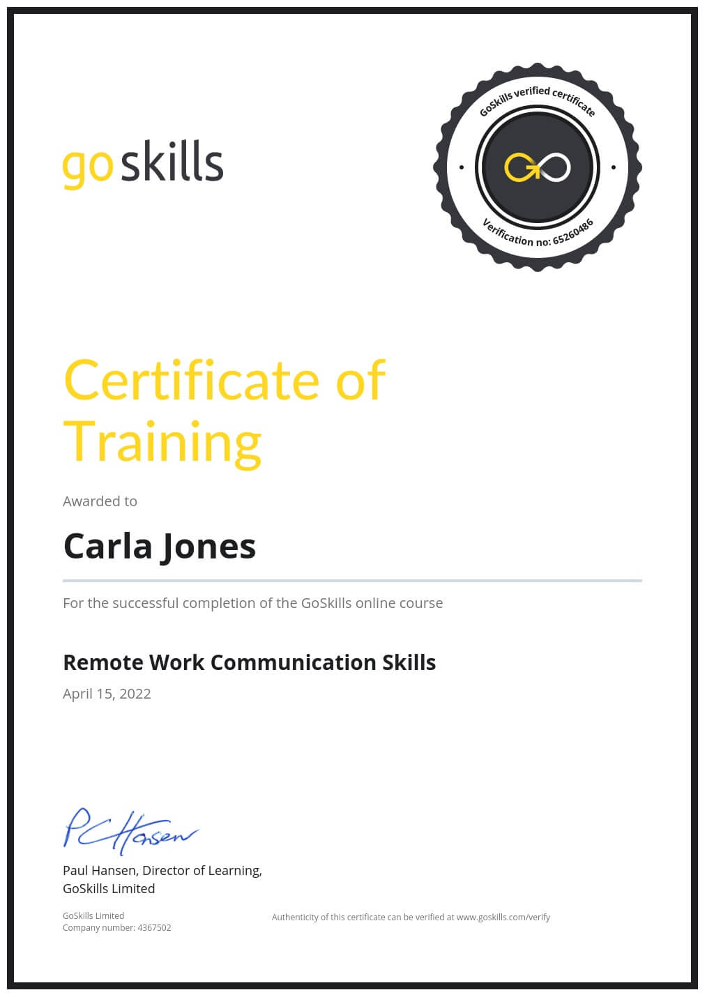 Certificate of Training