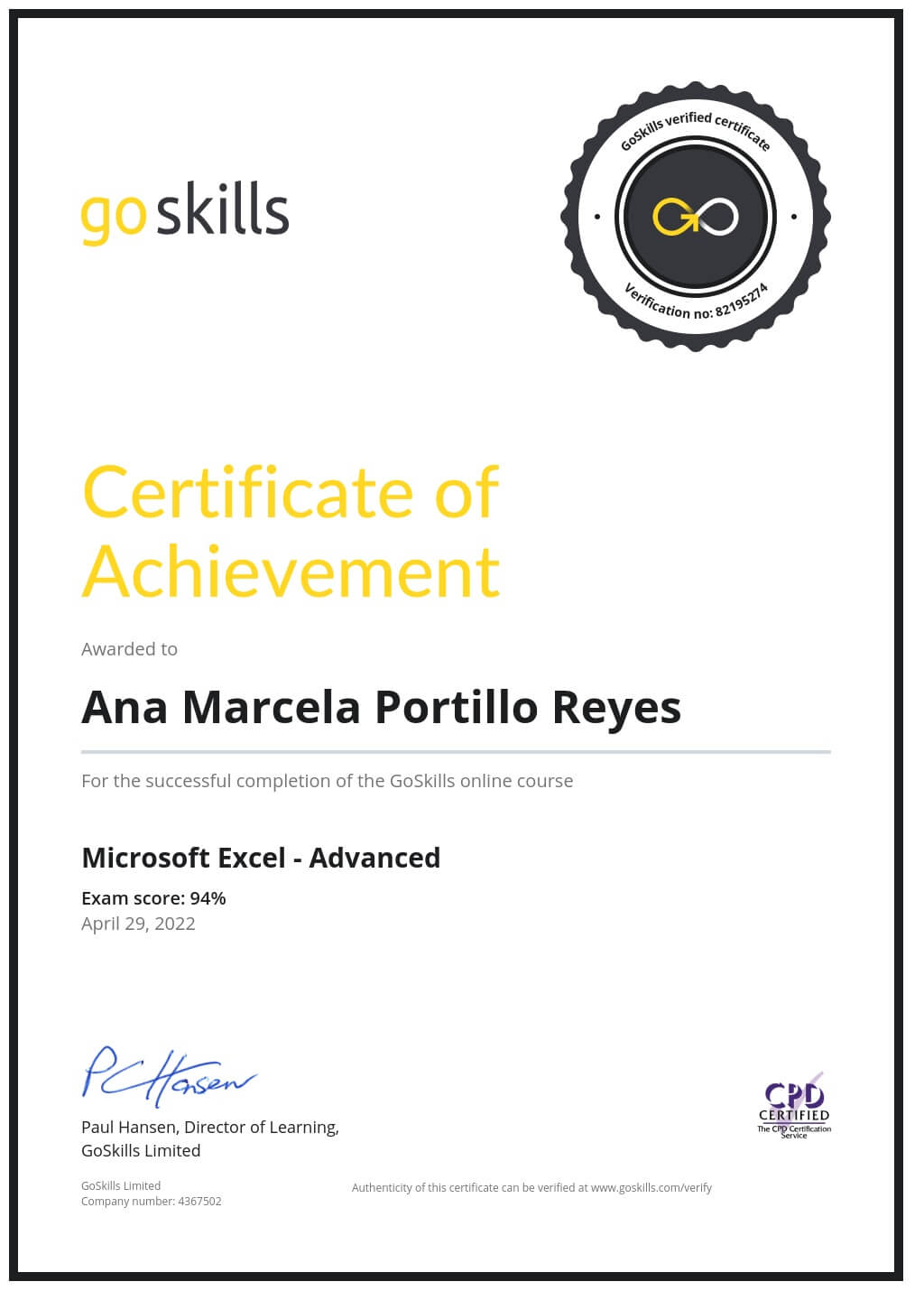Certificate of Achievement