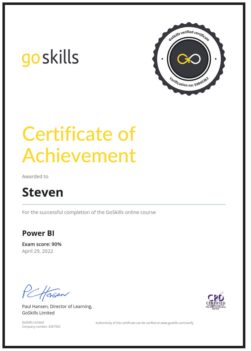 Certificate of Achievement