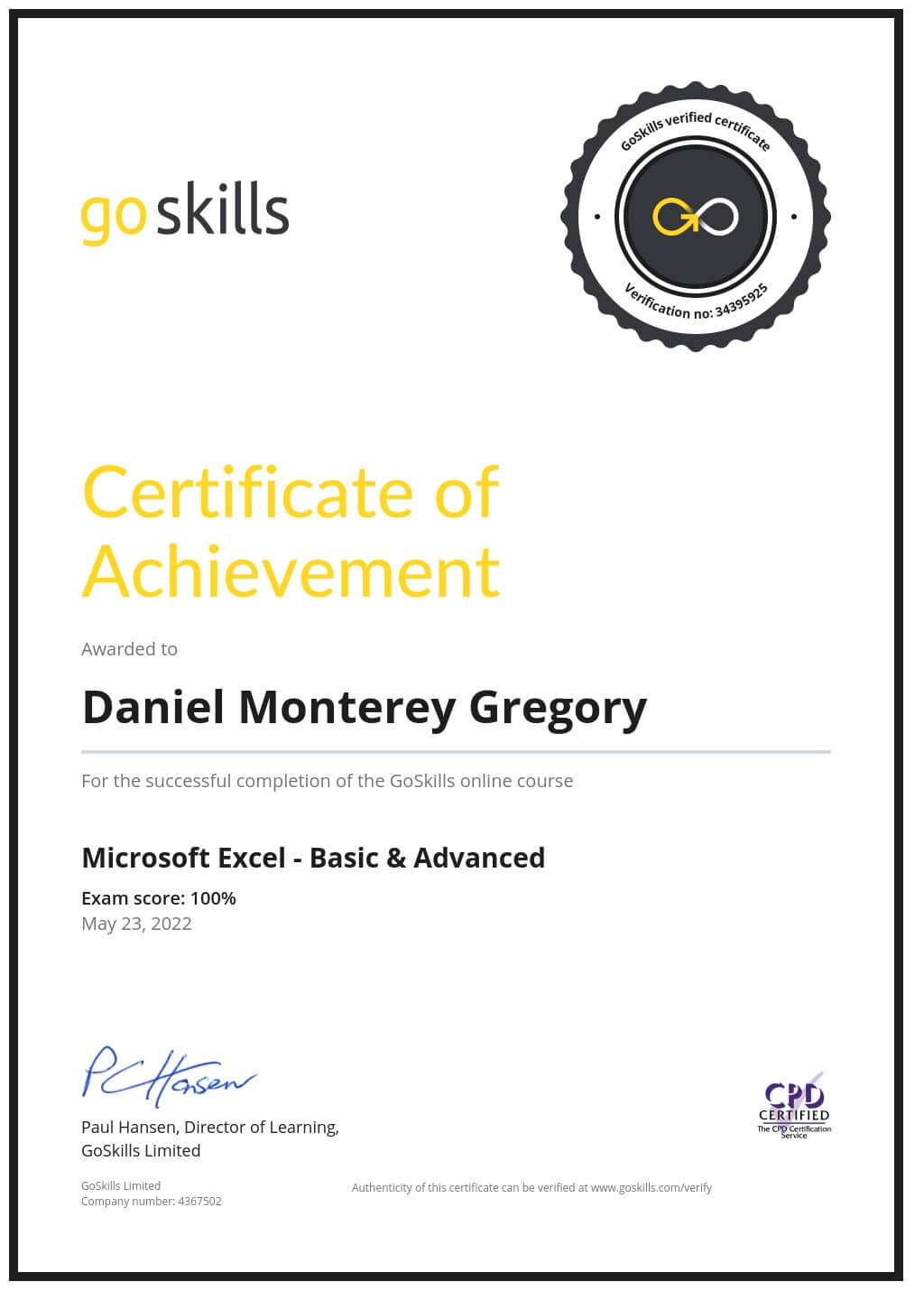 Certificate of Achievement