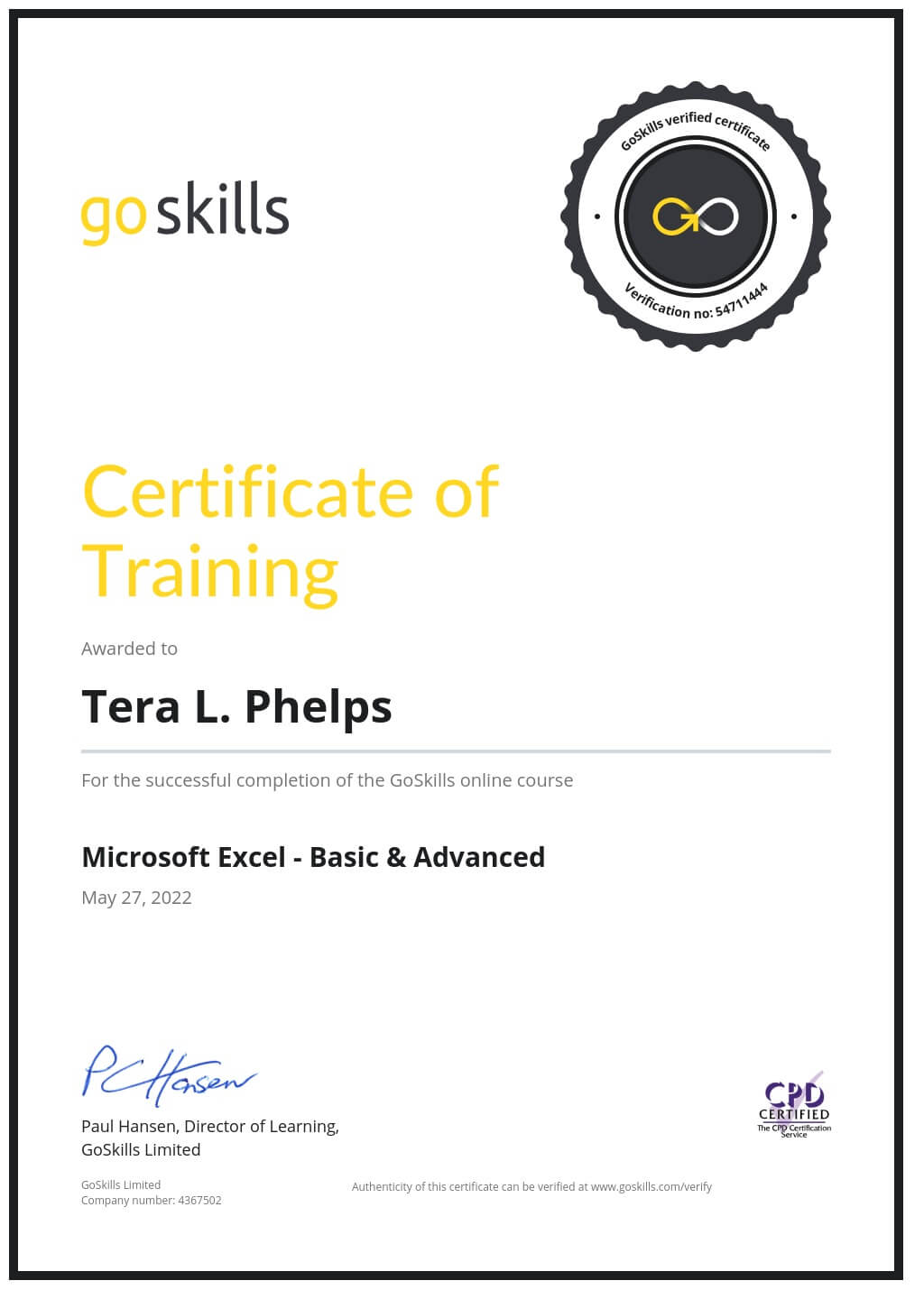 Certificate of Training