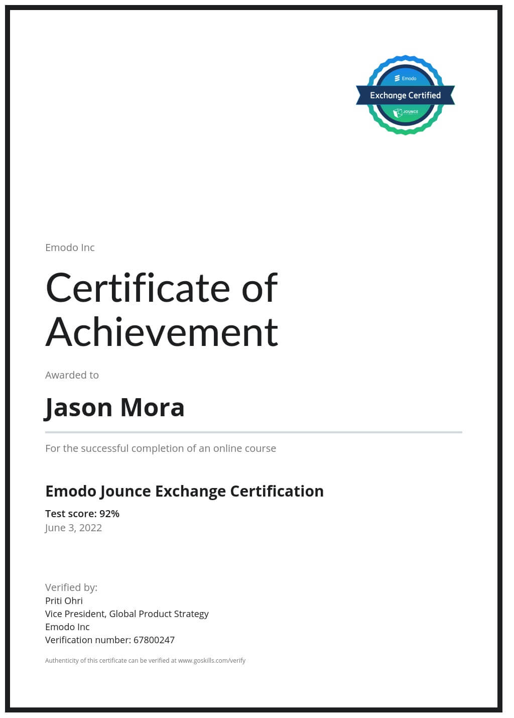 Certificate of Achievement