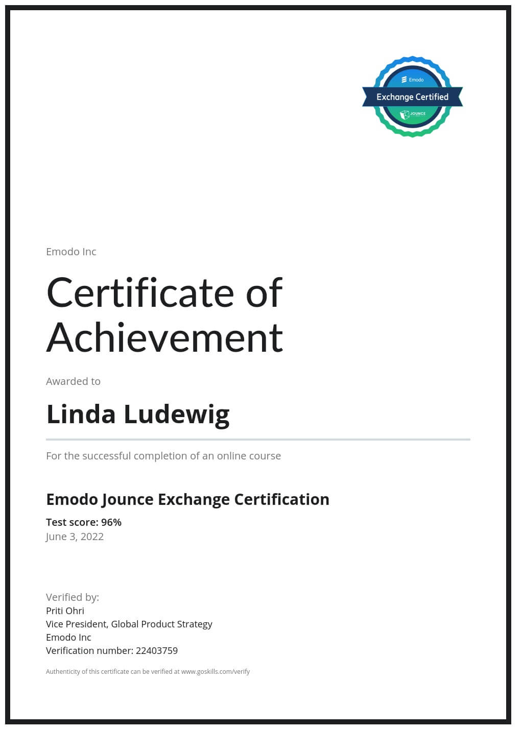 Certificate of Achievement