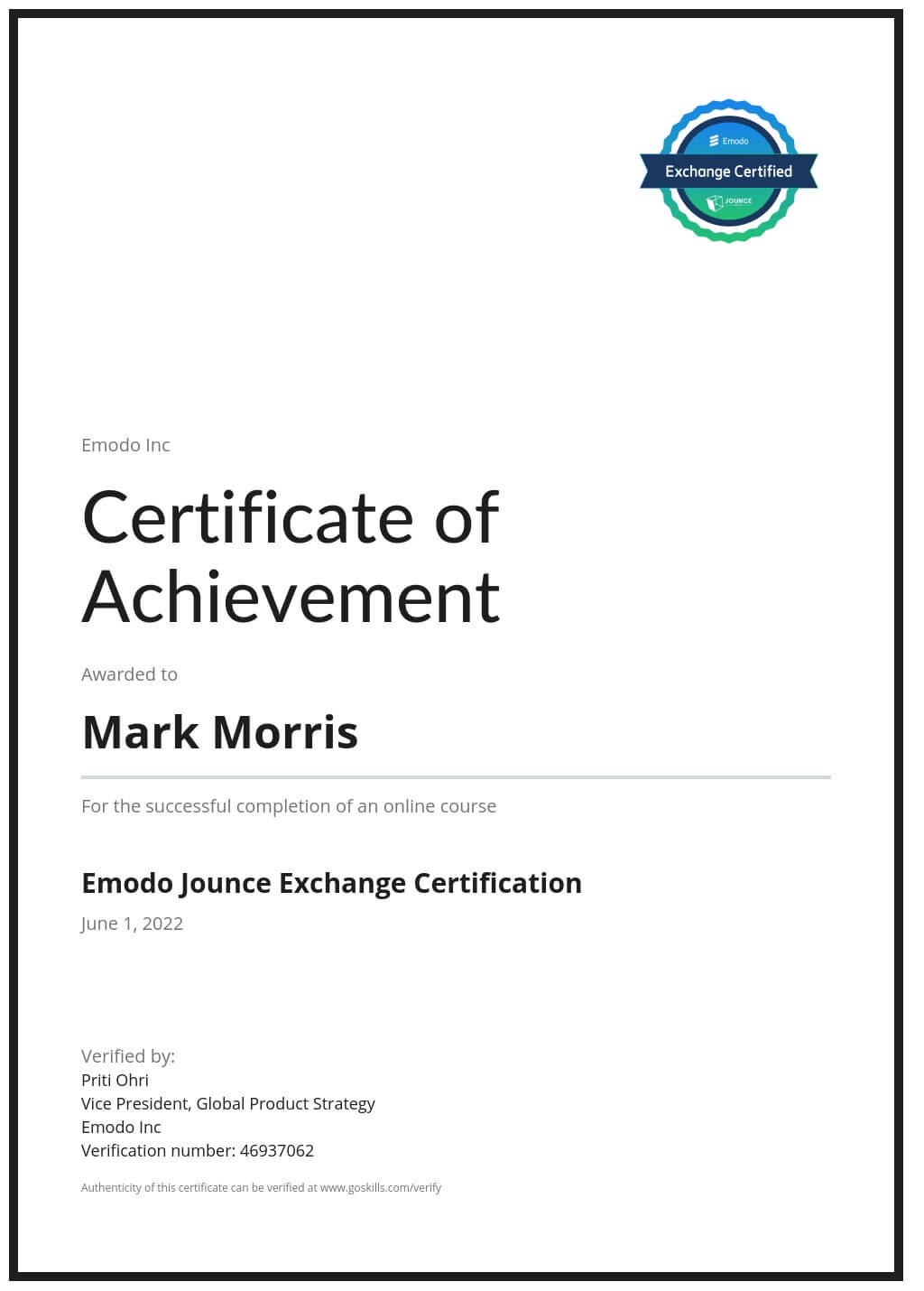 Certificate of Training