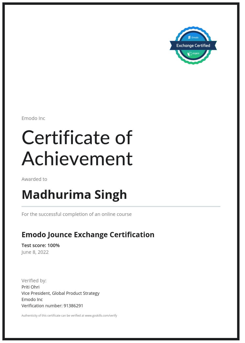 Certificate of Achievement