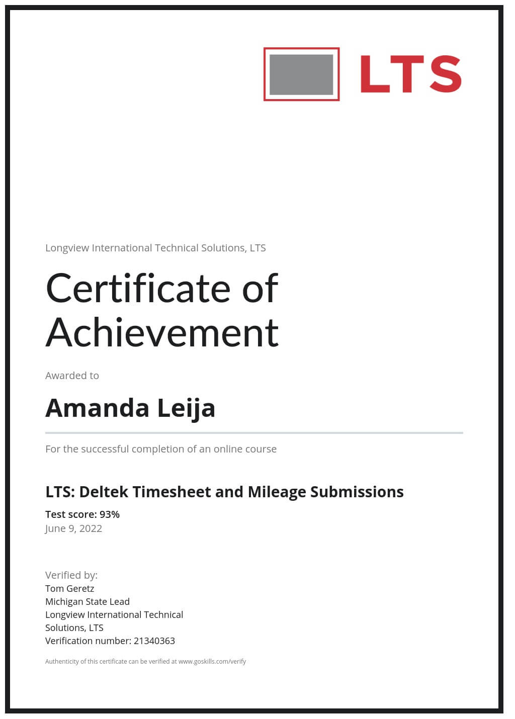Certificate of Achievement