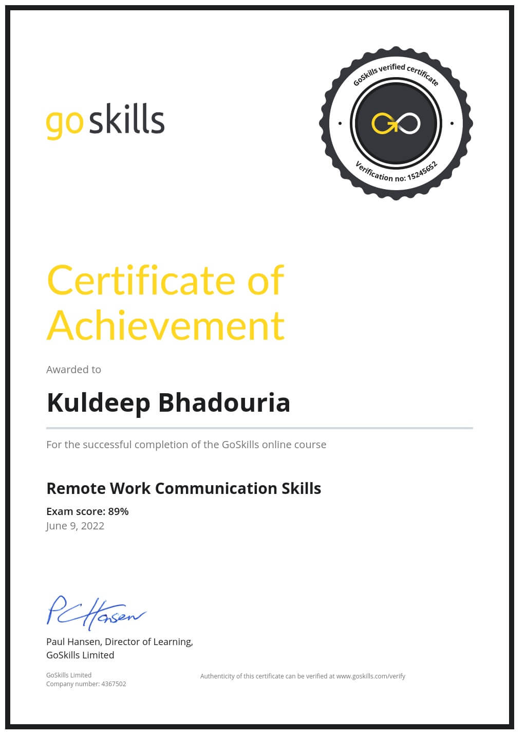 Certificate of Achievement