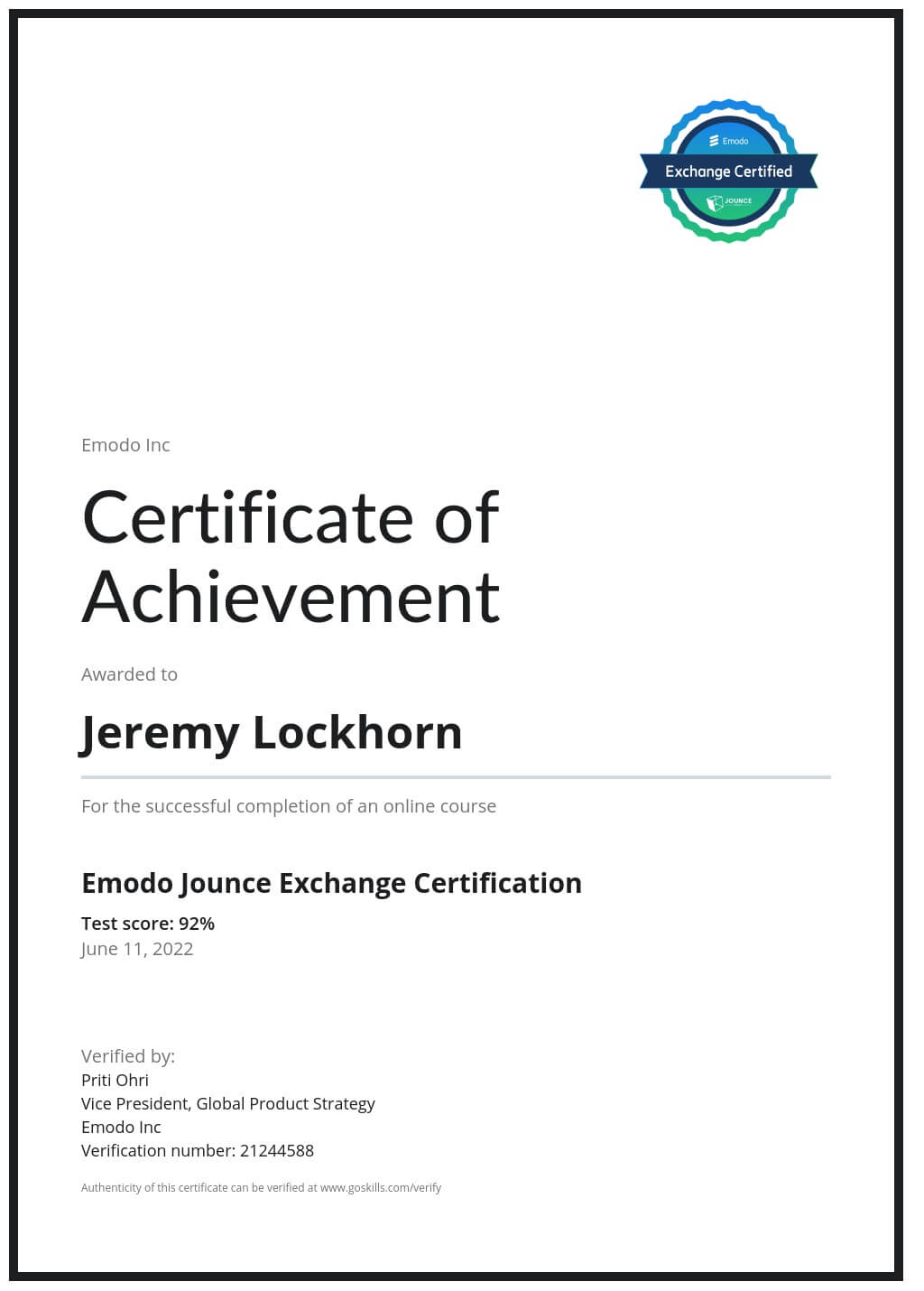 Certificate of Achievement