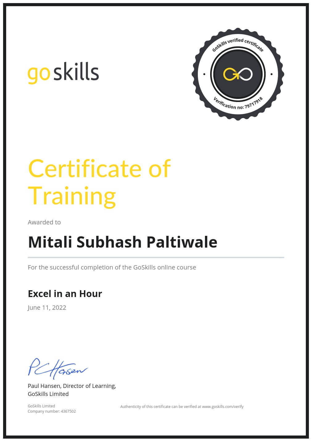 Certificate of Training