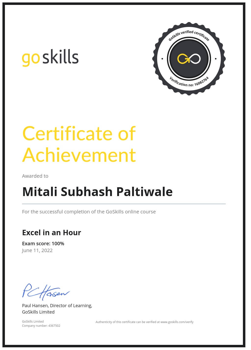 Certificate of Achievement
