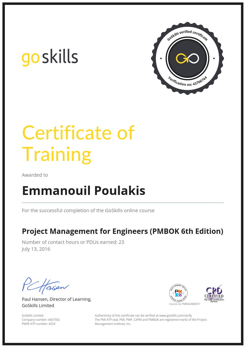 Certificate of Training