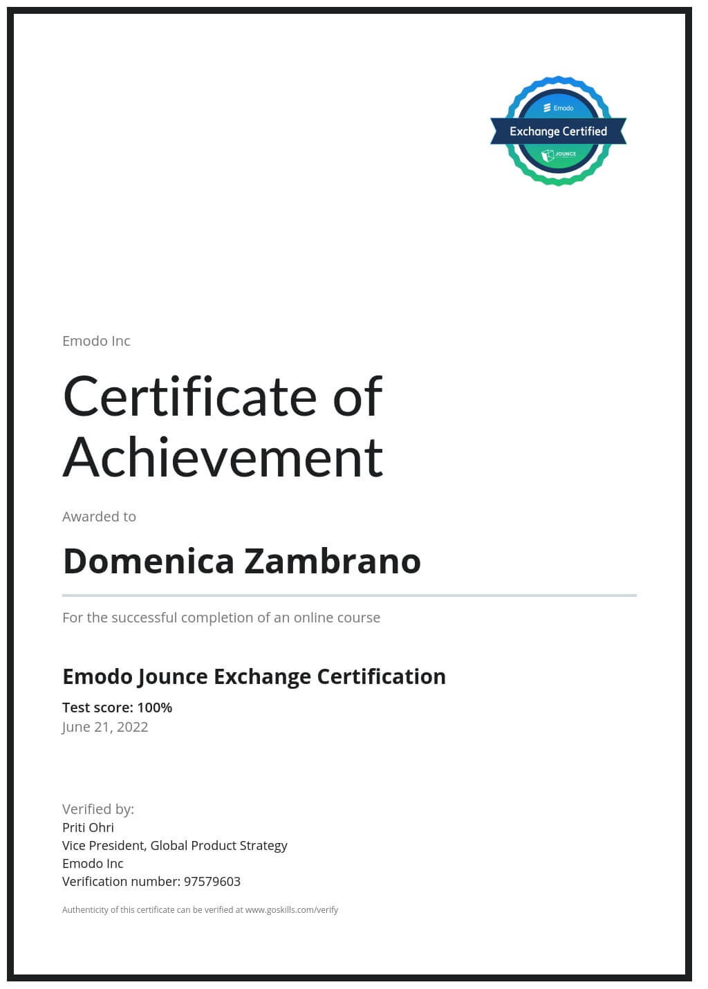 Certificate of Achievement