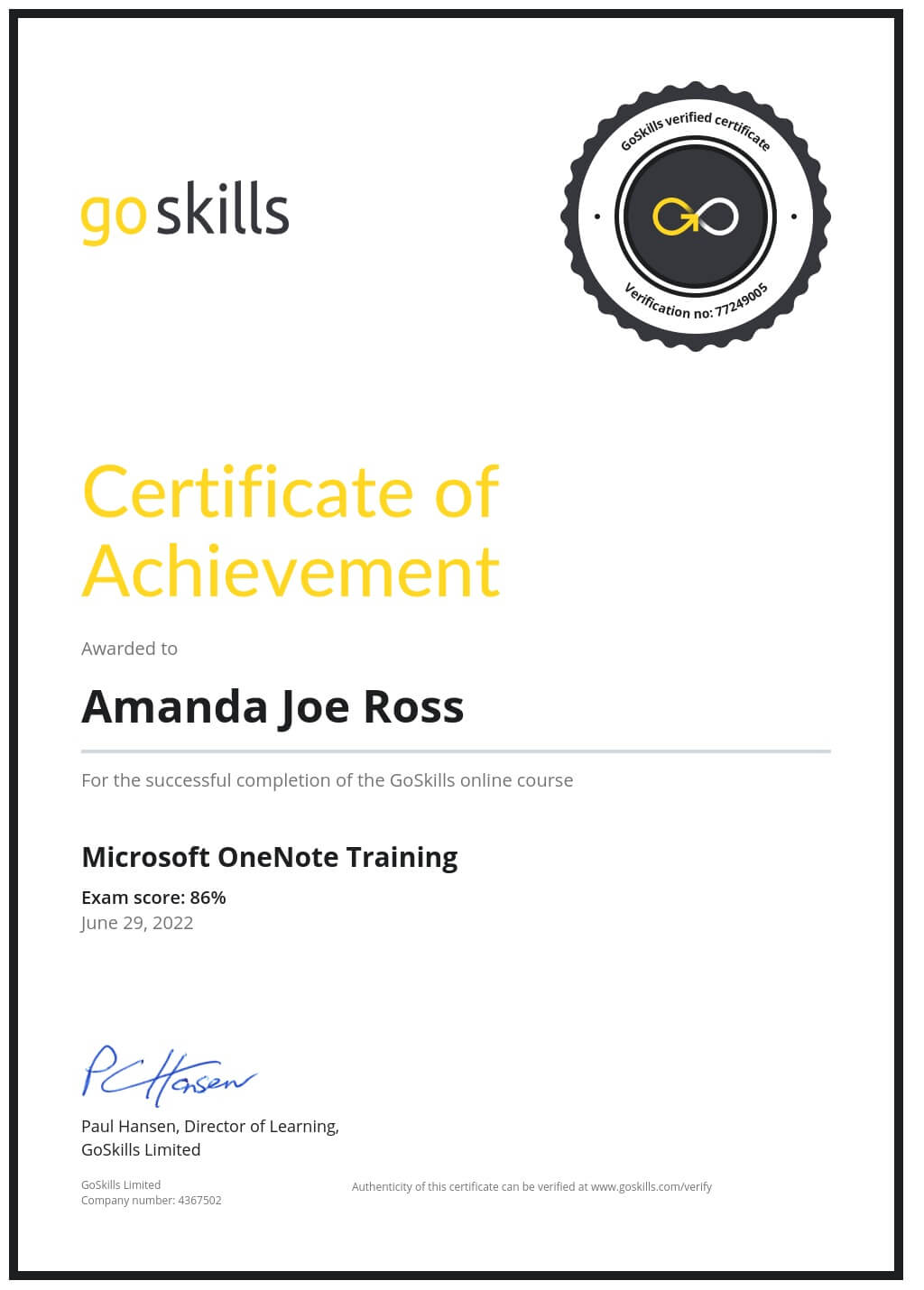Certificate of Achievement
