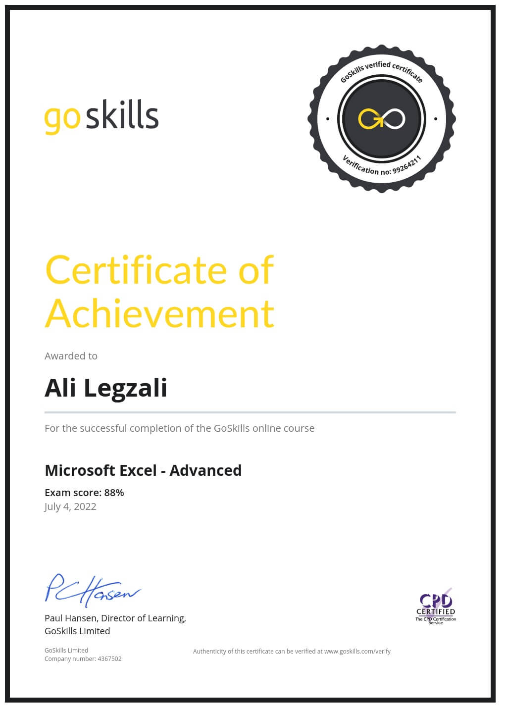 Certificate of Achievement