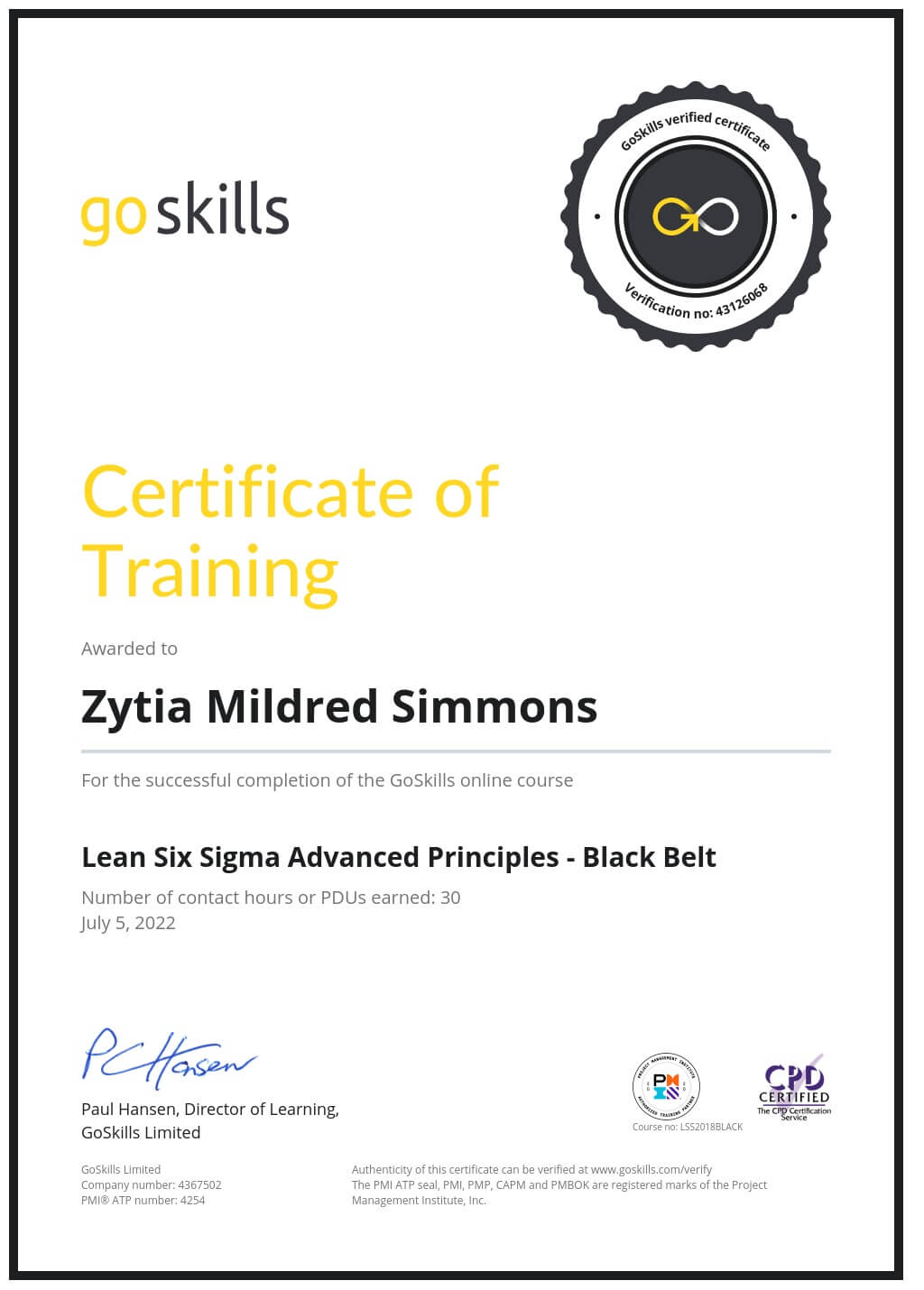 Certificate of Training