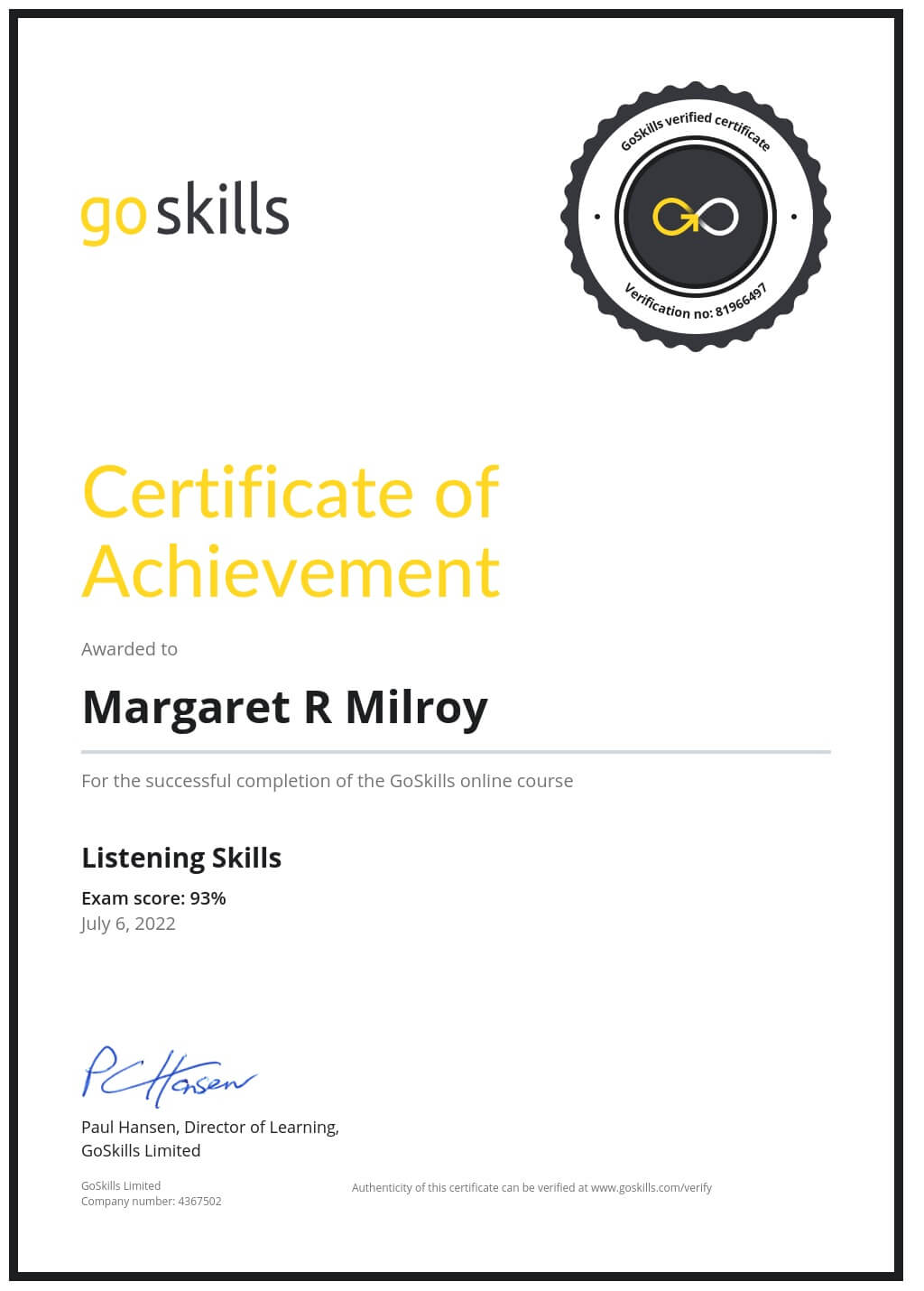 Certificate of Achievement
