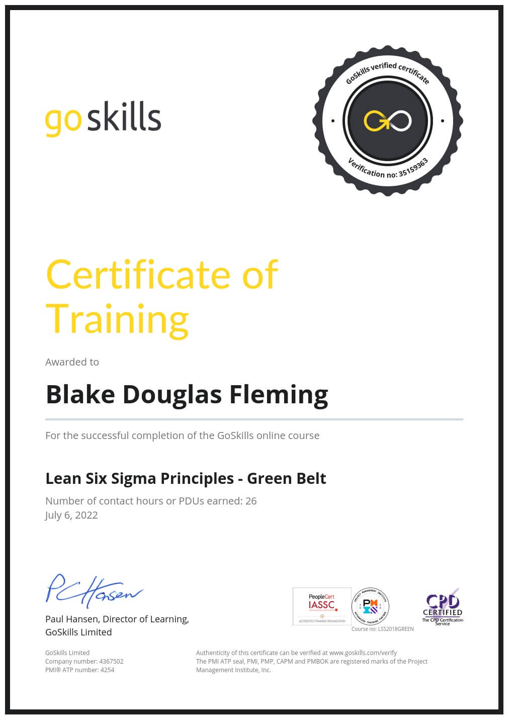 Certificate of Training