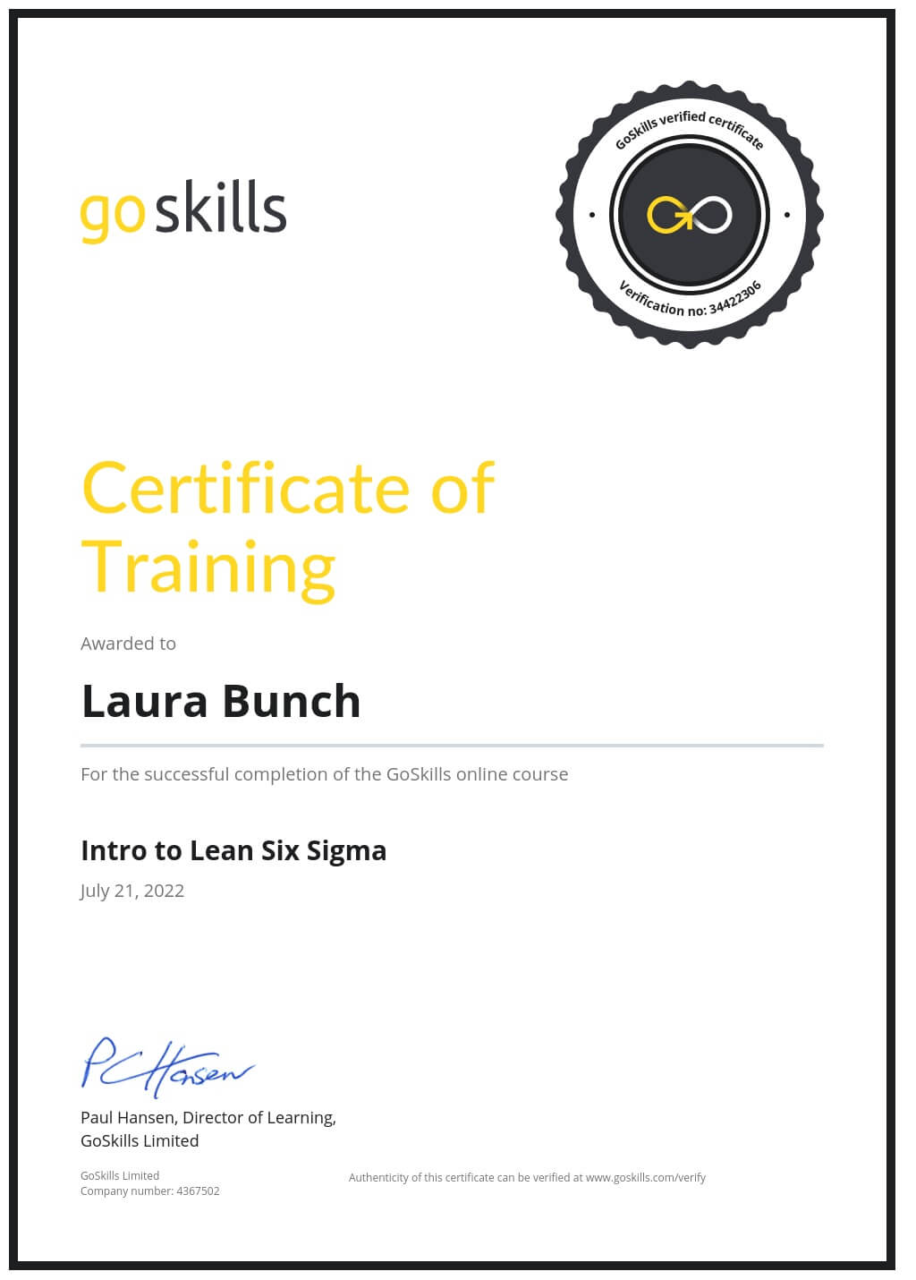 Certificate of Training