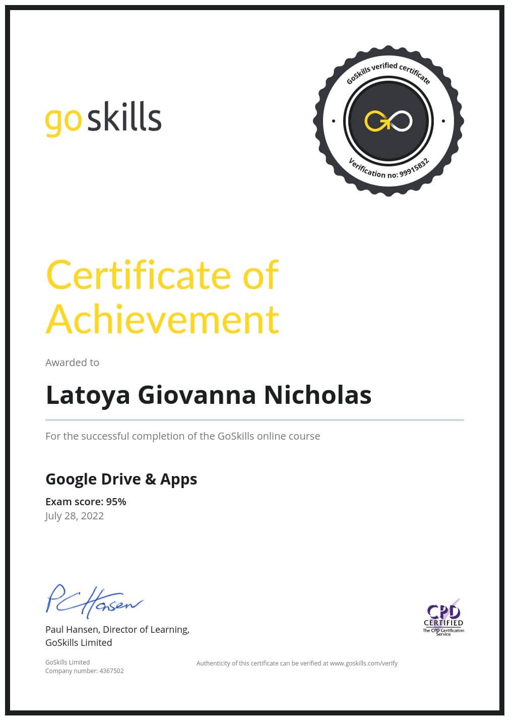 Certificate of Achievement