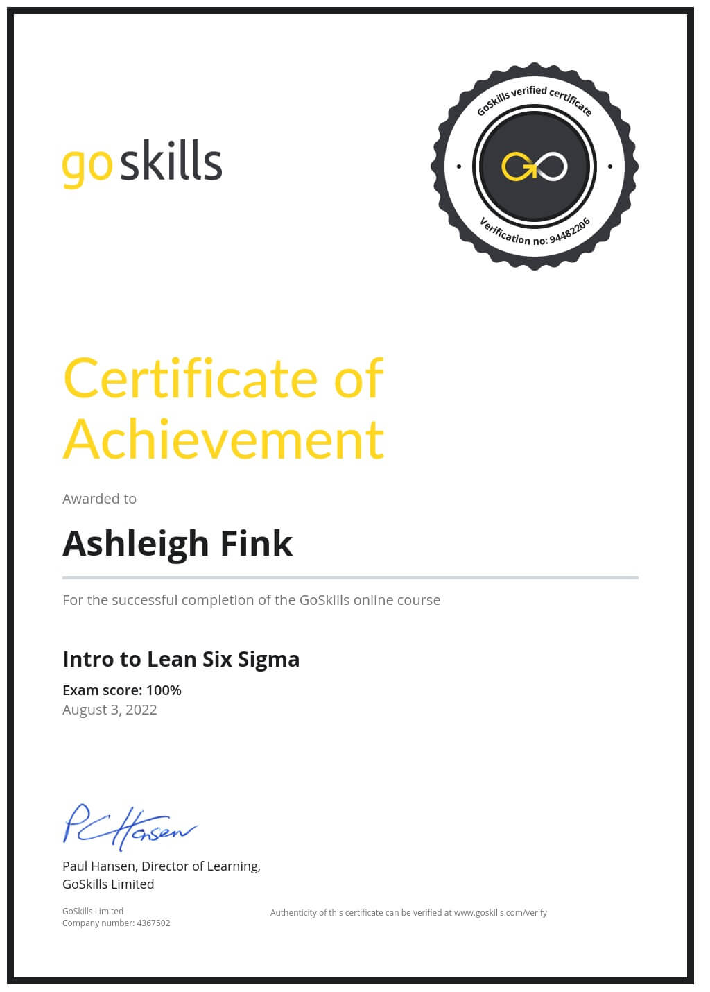 Certificate of Achievement