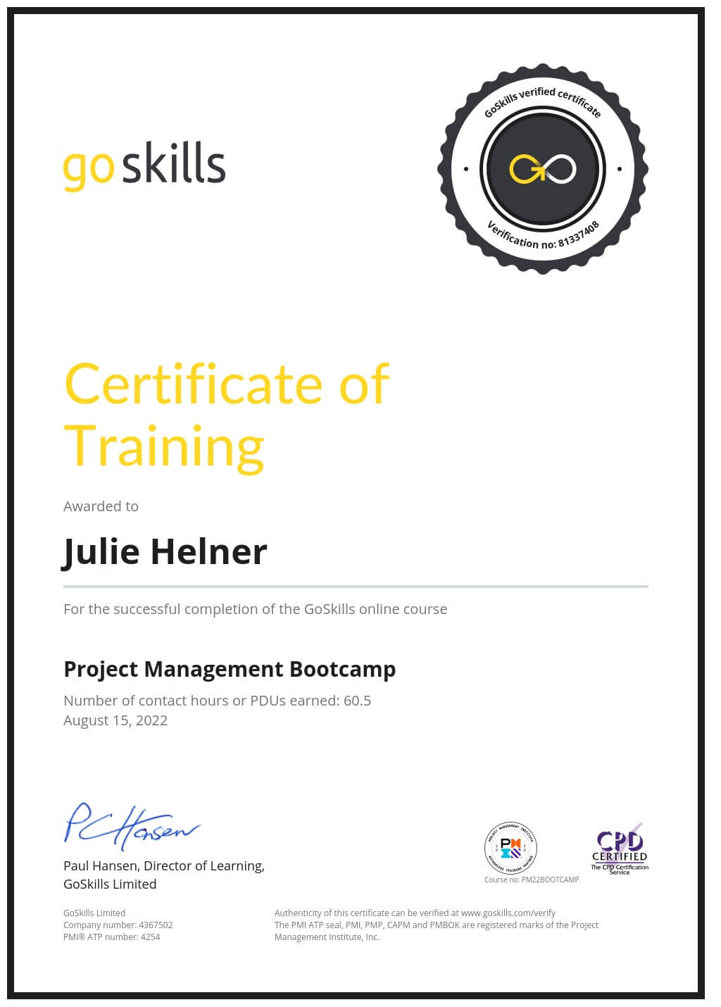 Certificate of Training