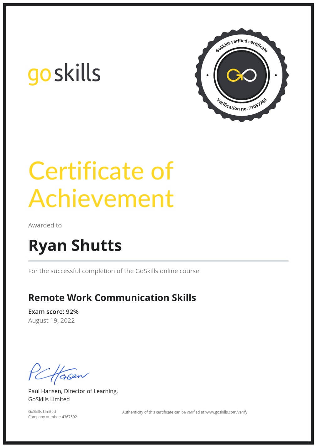 Certificate of Achievement
