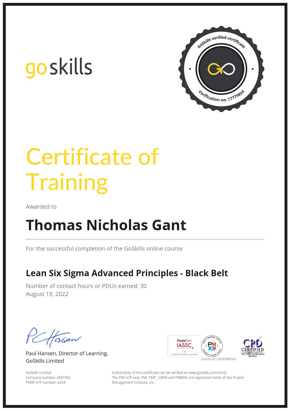 Certificate of Training
