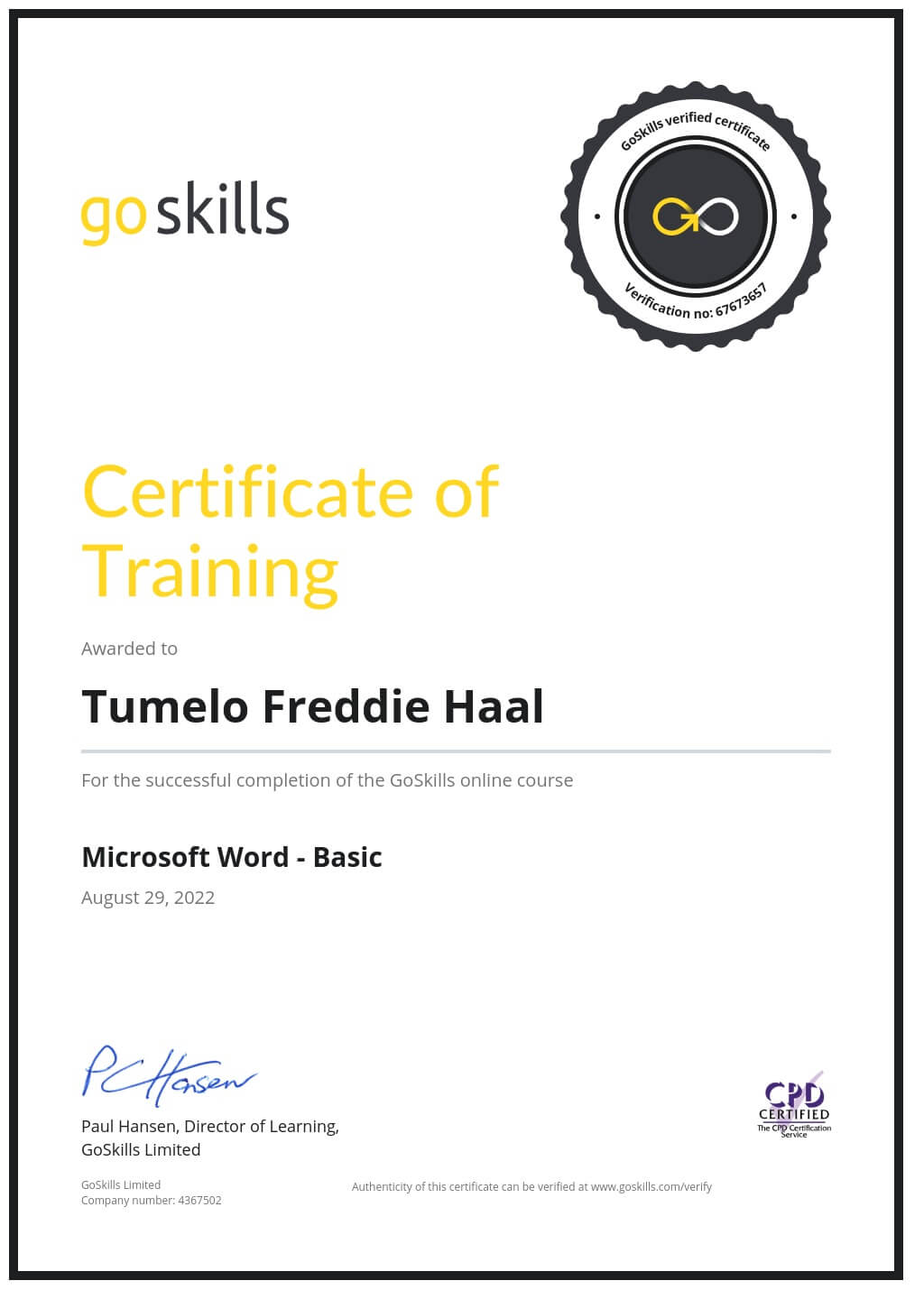 Certificate of Training