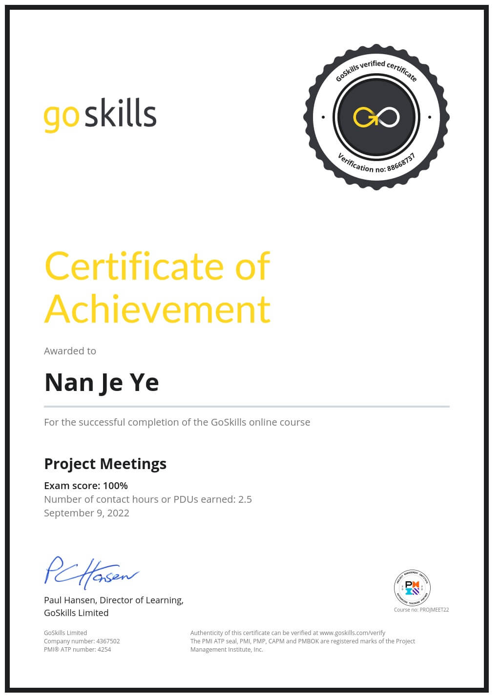 Certificate of Achievement
