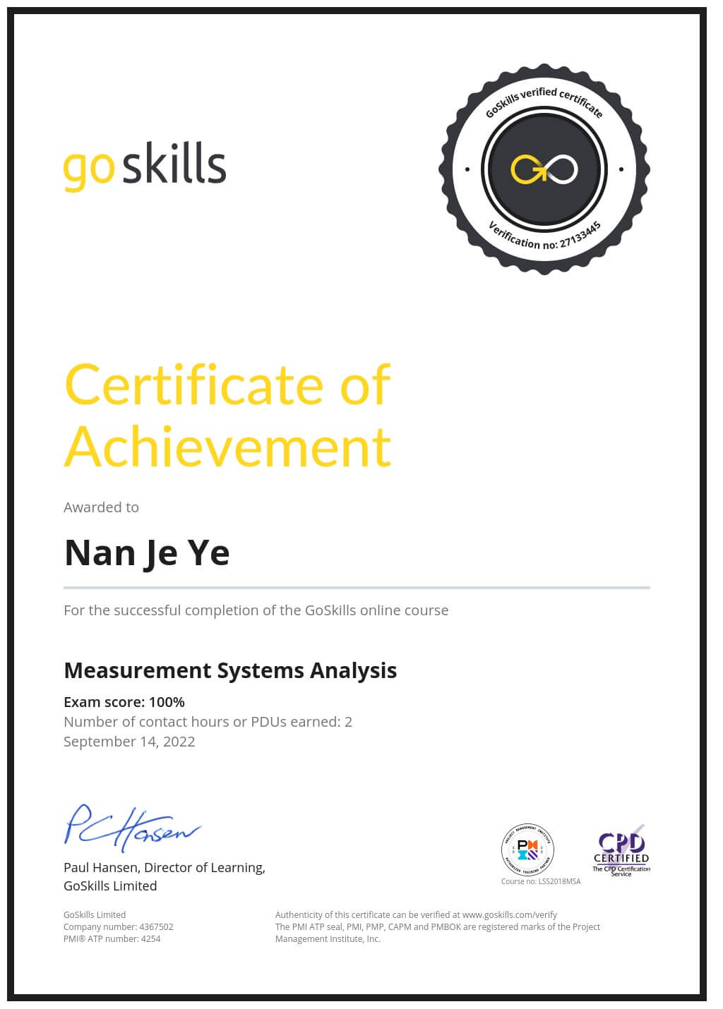 Certificate of Achievement