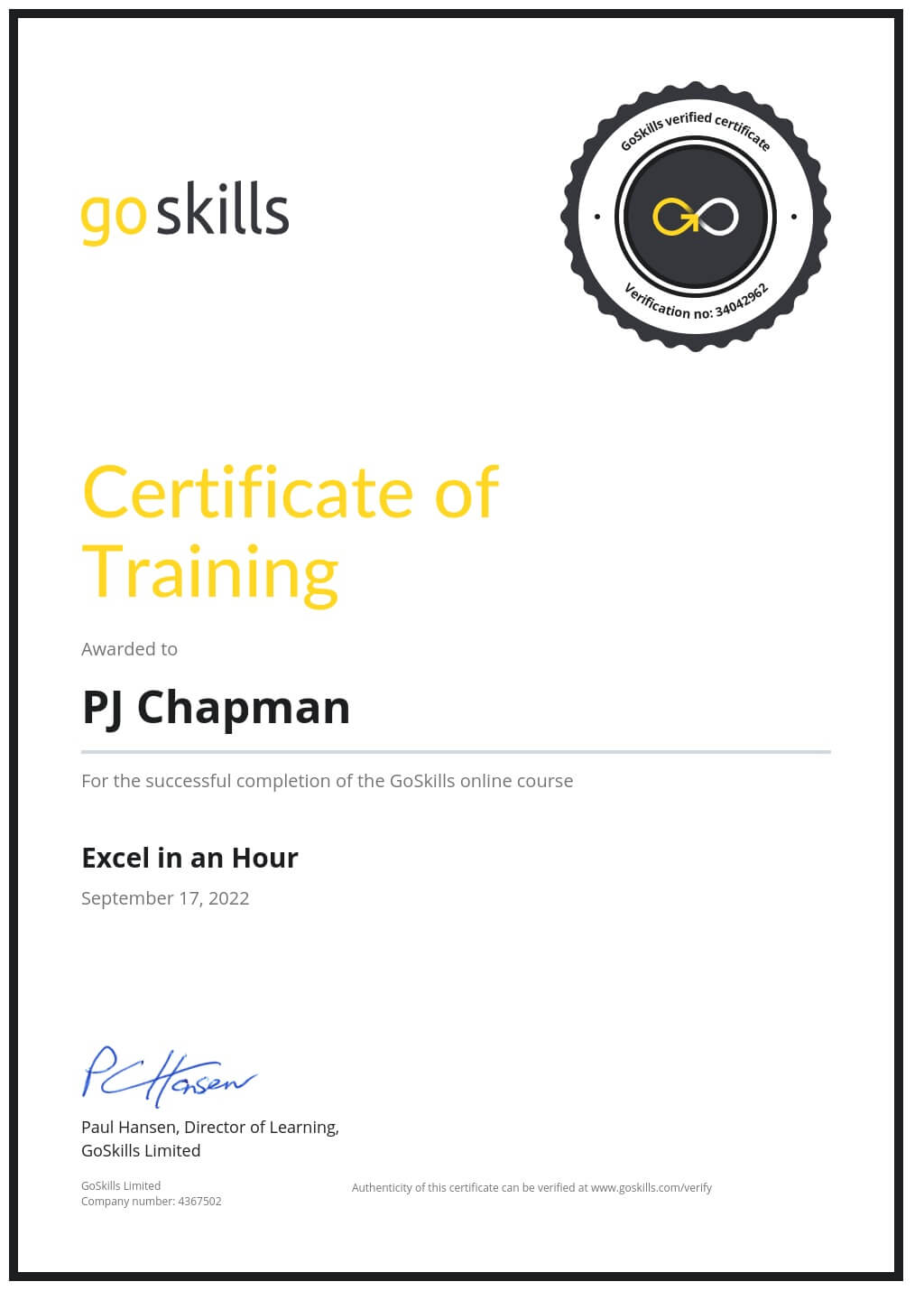 Certificate of Training
