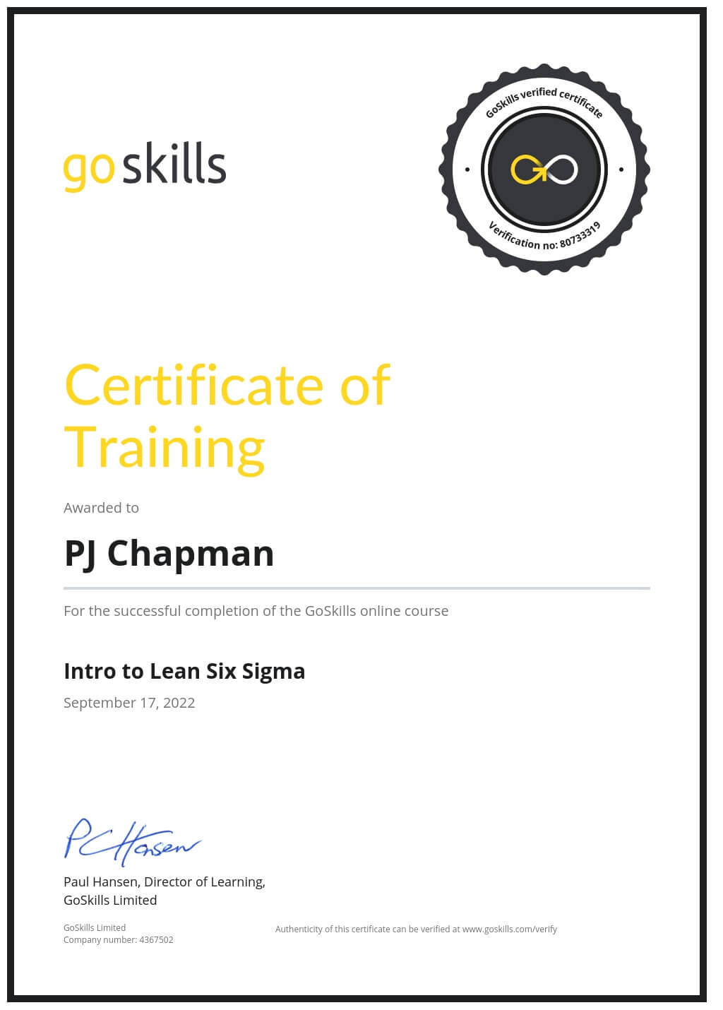 Certificate of Training
