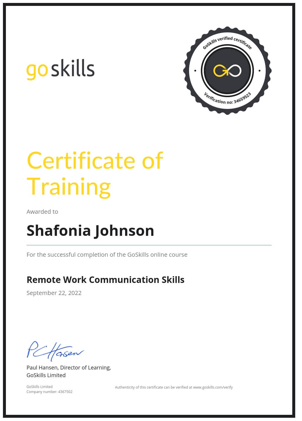 Certificate of Training