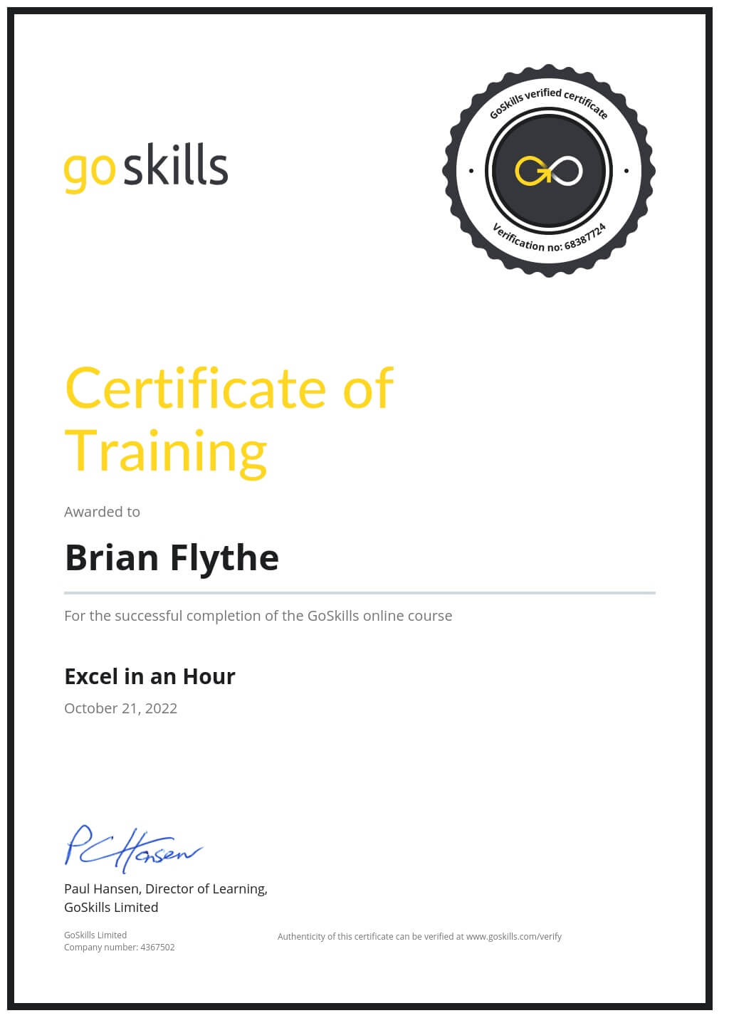 Certificate of Training