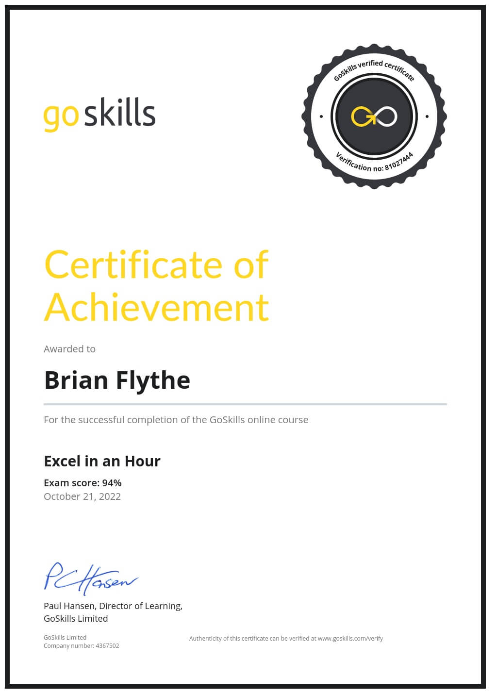 Certificate of Achievement