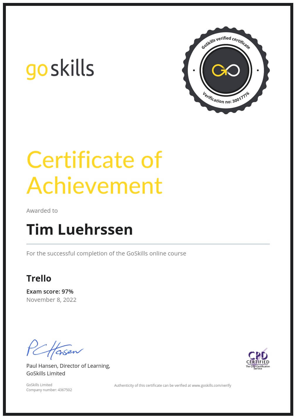 Certificate of Achievement