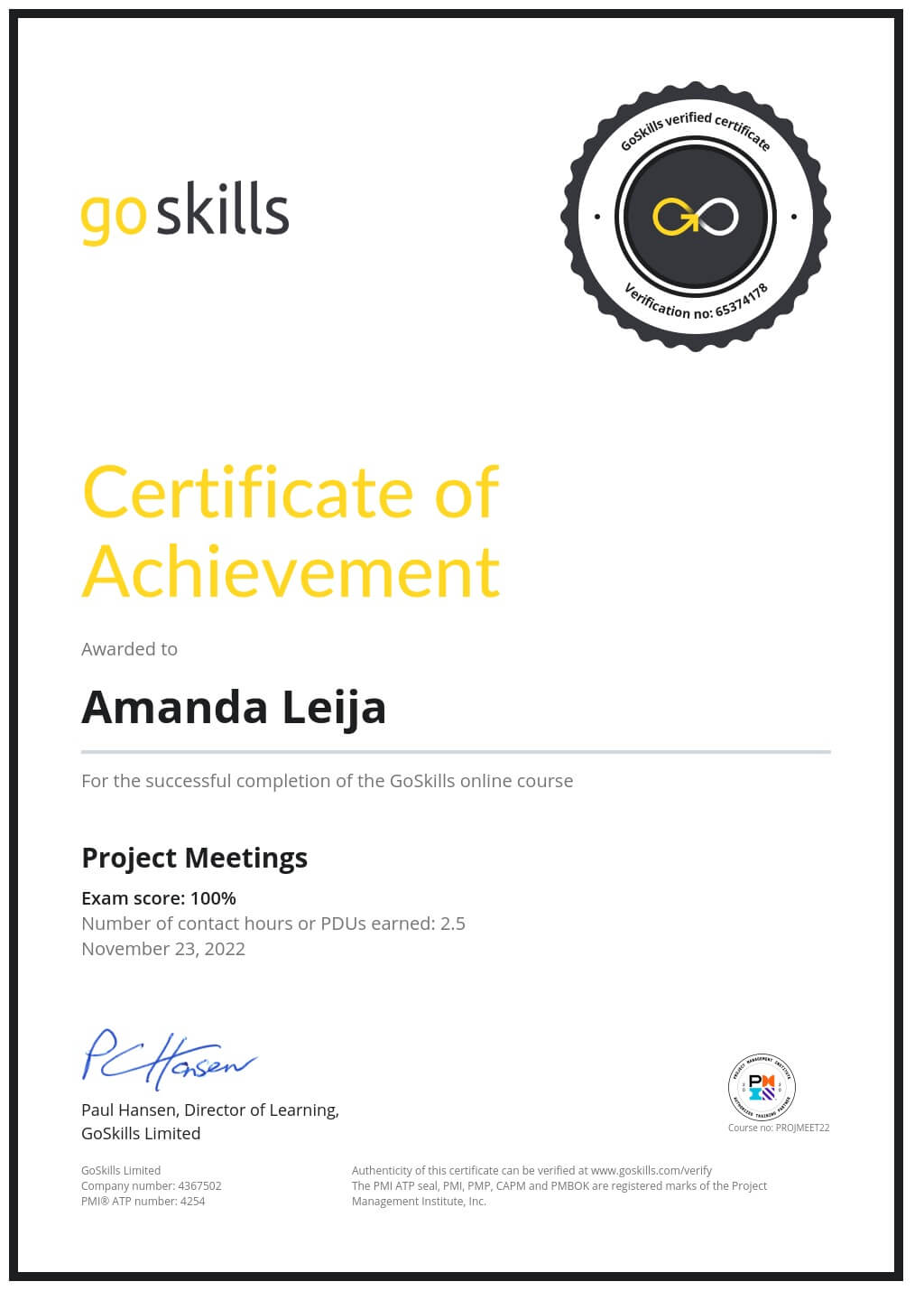 Certificate of Achievement