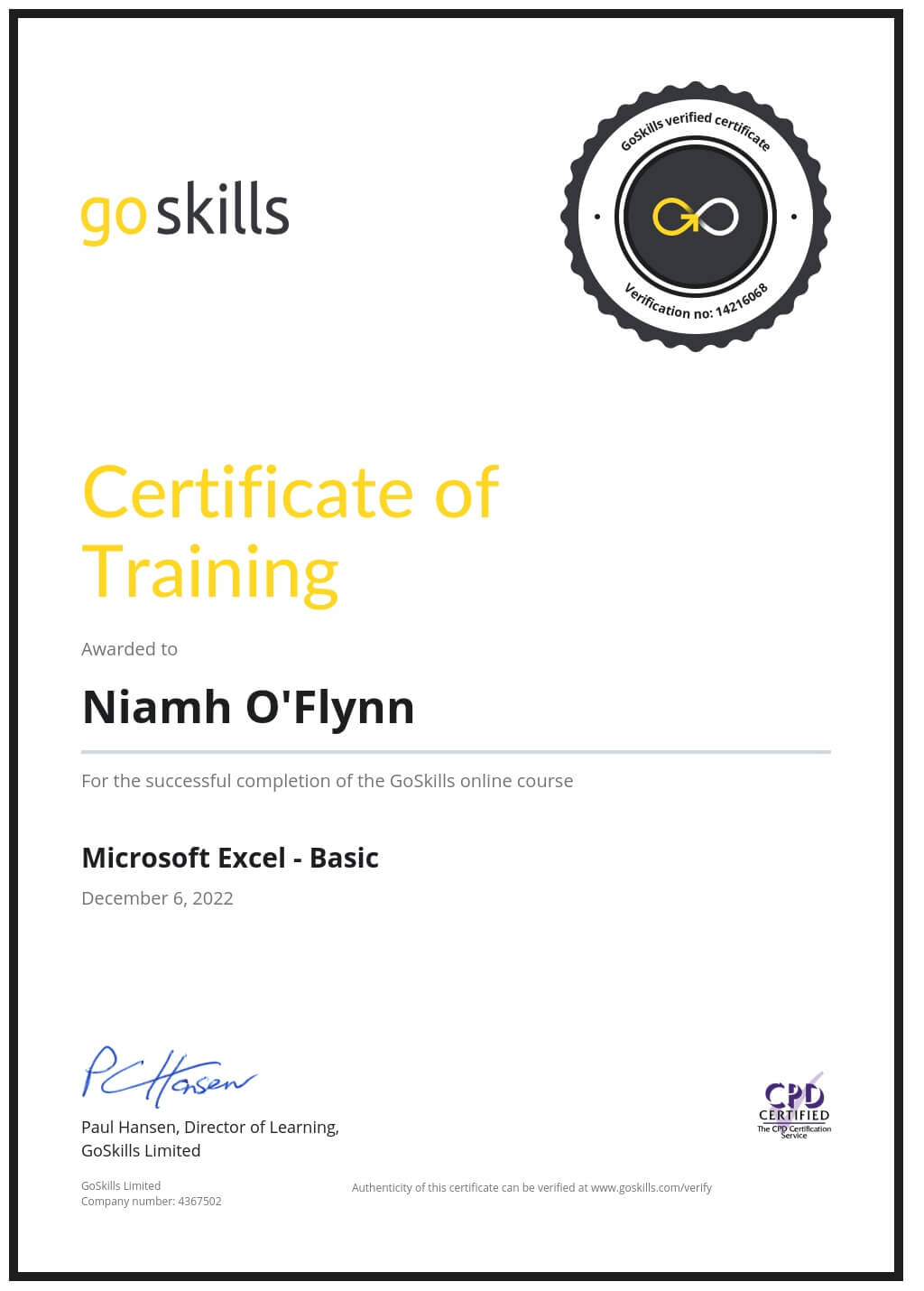 Certificate of Training