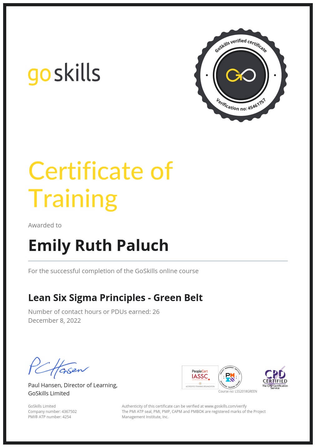 Certificate of Training