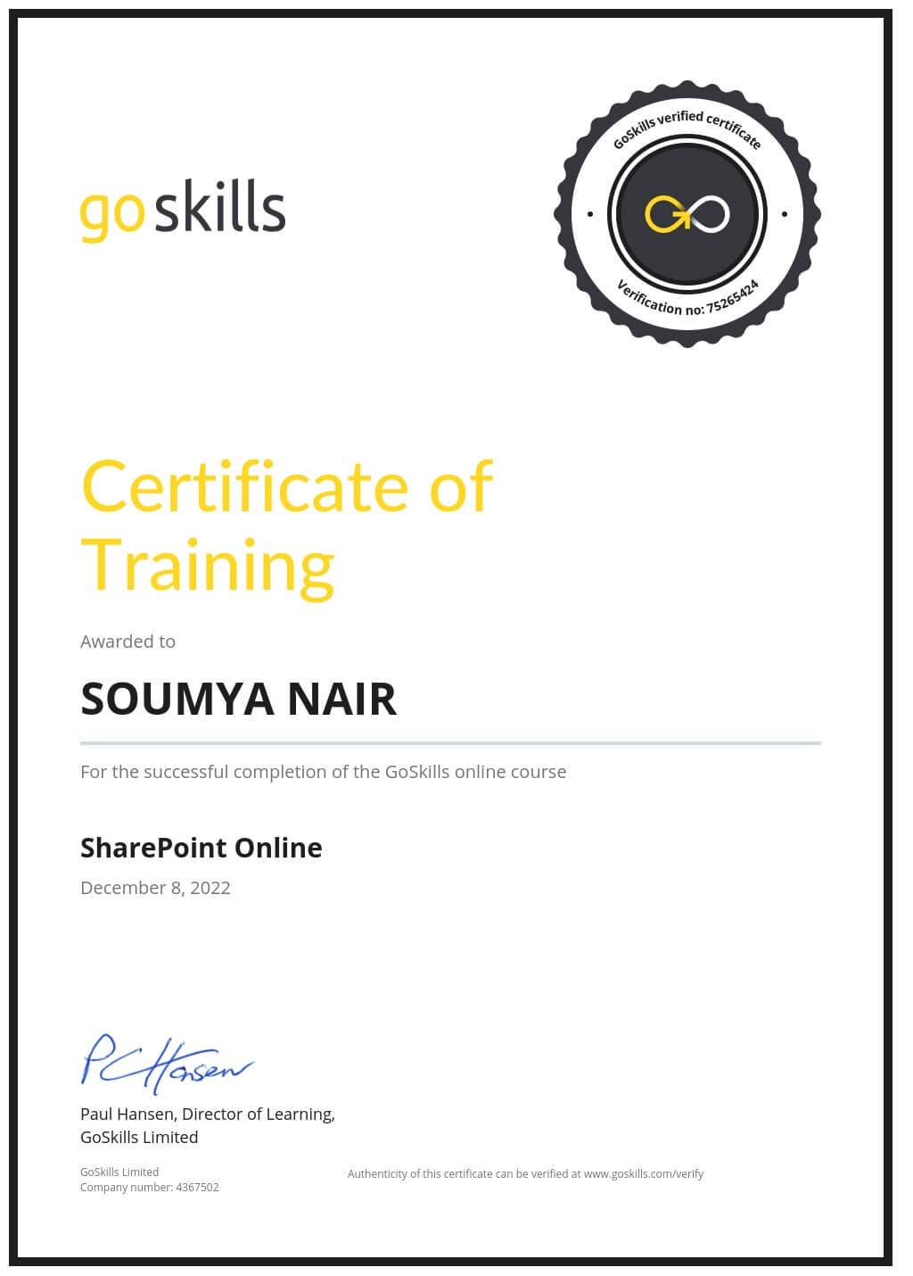 Certificate of Training