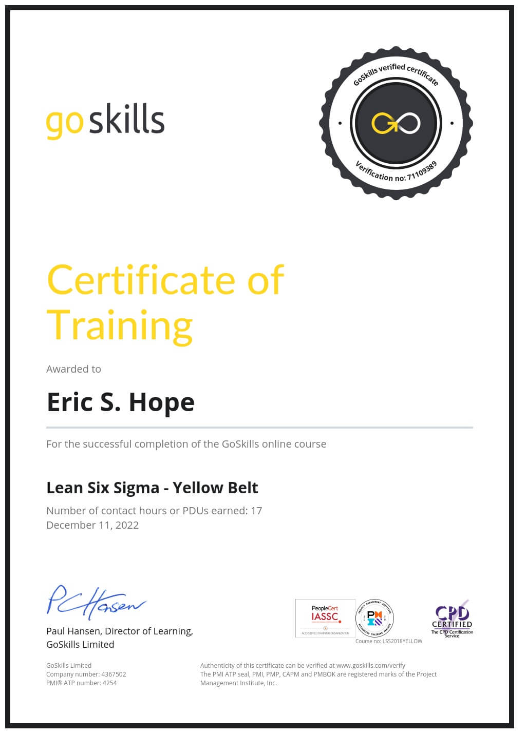 Certificate of Training