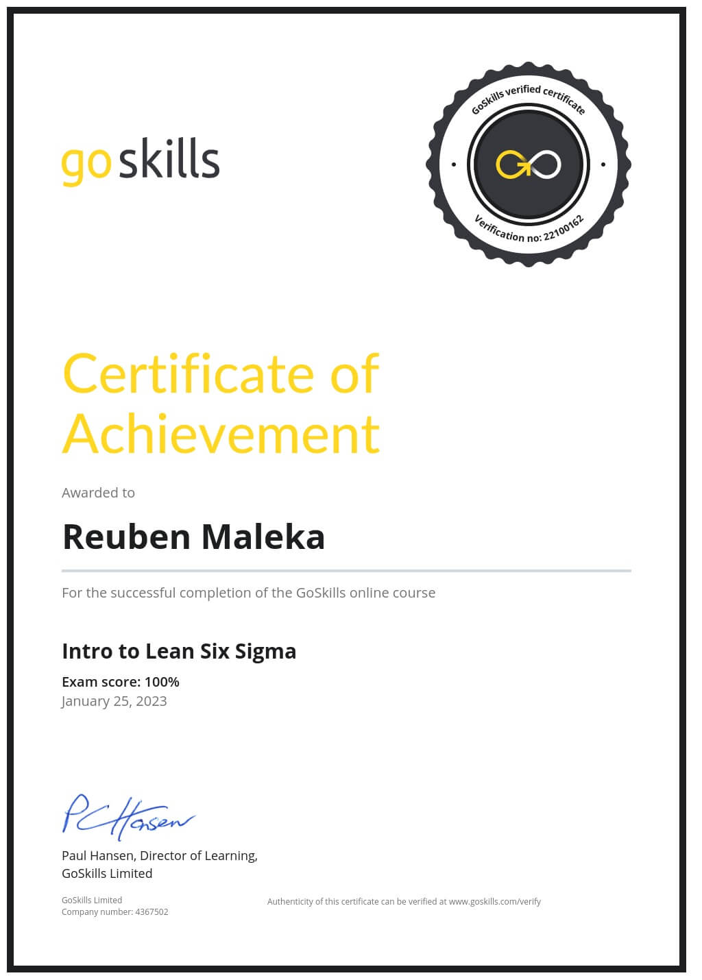 Certificate of Achievement